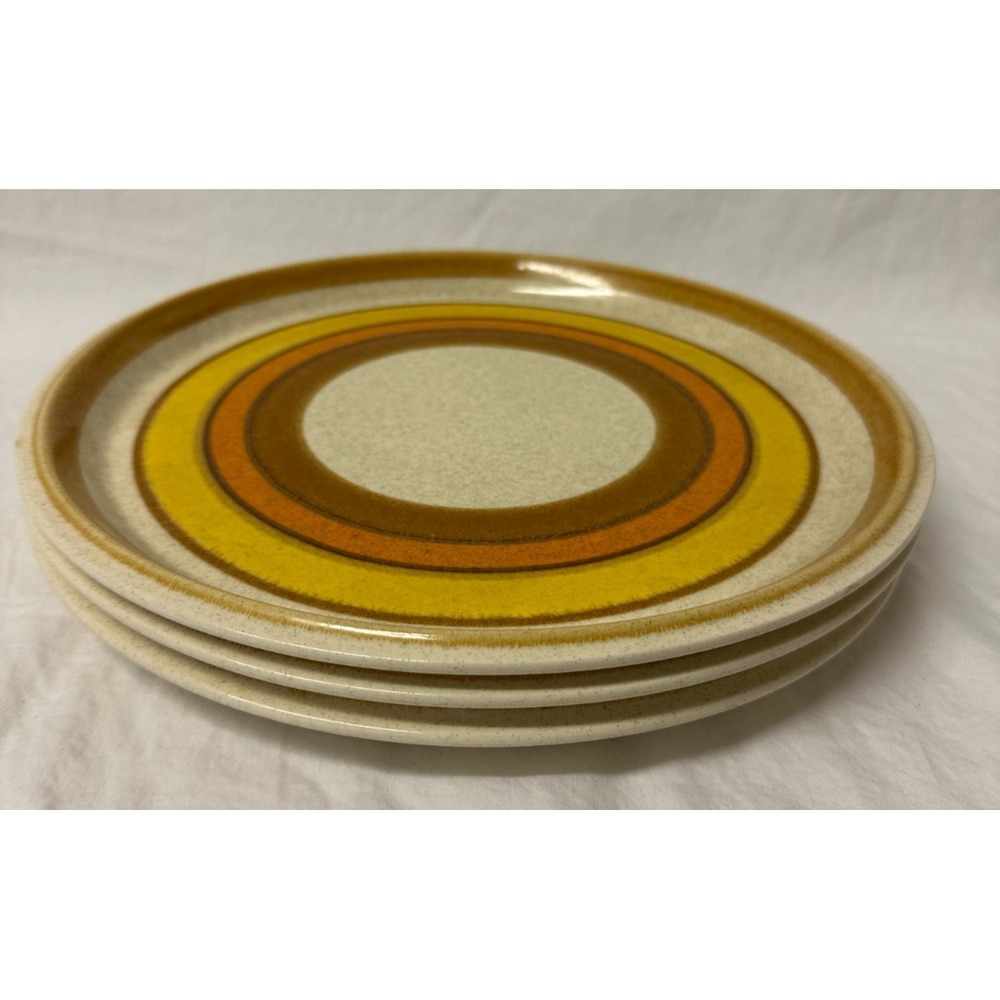 Mikasa Stone Manor Sun Circles Dinner Plates 10 7/8" F5819 Japan Vtg 70s Set 3